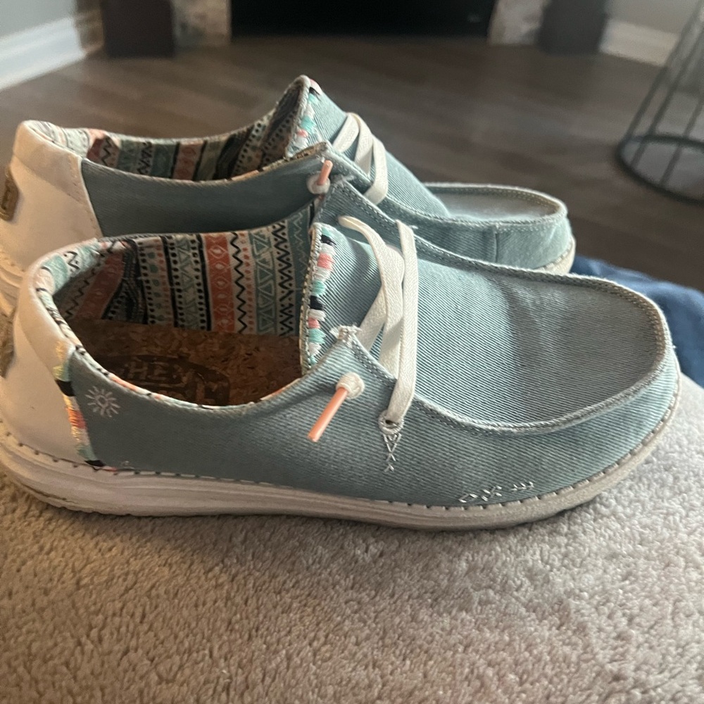 Hey Dude Blue and Cream Slip-On Loafers women’s size 8 - Picture 6 of 11